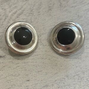 Silver and Onyx Clip Earrings- Mexican